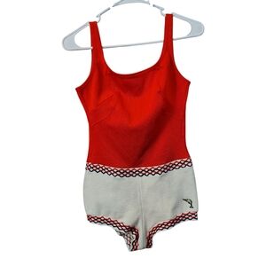 Vintage Swimming Suit Women's Red White Blue 1950's Pin Up Girl Beachy Swim